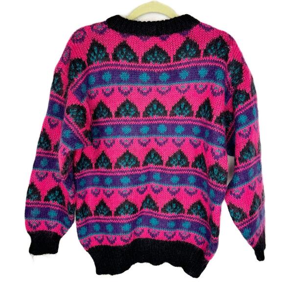 Gallagher Vintage Geometric 90s Mohair Crew Neck Knit Eclectic Sweater Sz Large - Picture 2 of 10